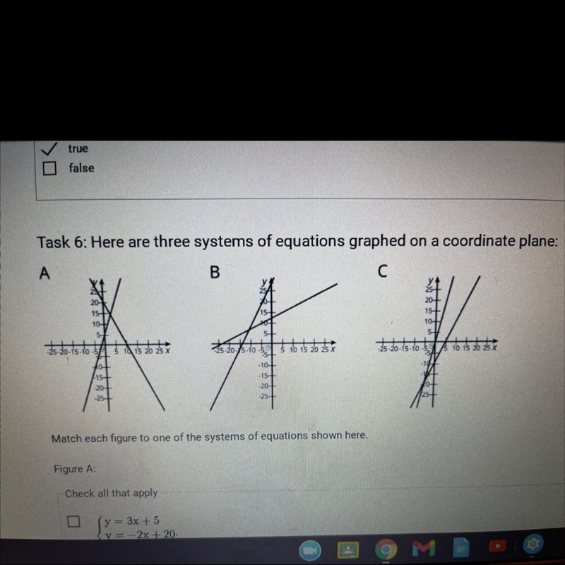 Task 6: Here are three systems of equations graphed on a coordinate plane: (y=3x+5 (y-example-1