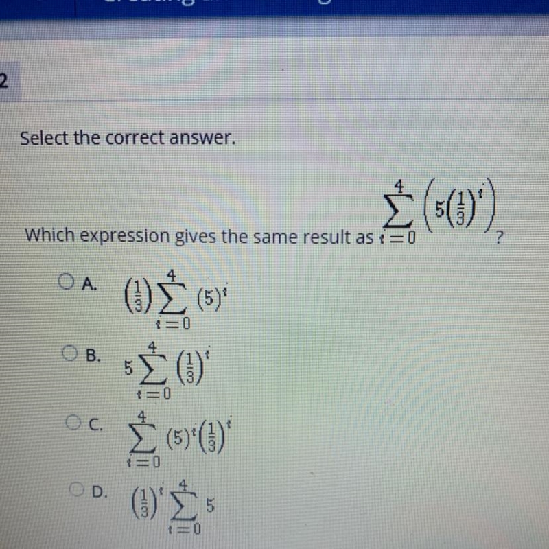 Select the correct answer. Σ(-)), Which expression gives the same result as t=0-example-1