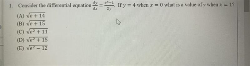 Consider the differential equation dy/dx= e^x-1/2y. If y = 4 when x = 0 what is a-example-1