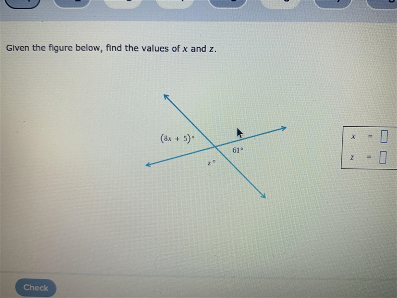 Given the figure below find the value of x and z-example-1