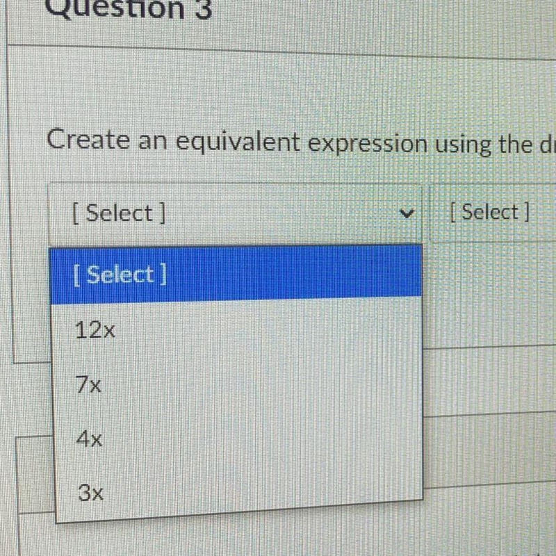 Create an equivalent expression using the drop downs below 4(32 – 4).-example-1