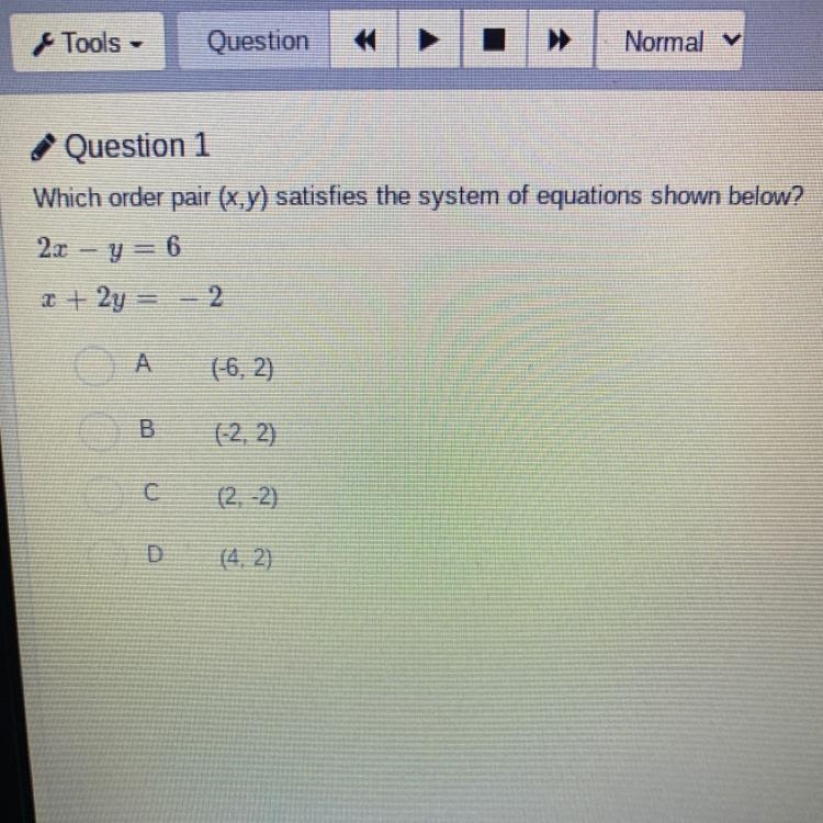 Which order pair (x,y) satisfies the system of equations shown below?-example-1