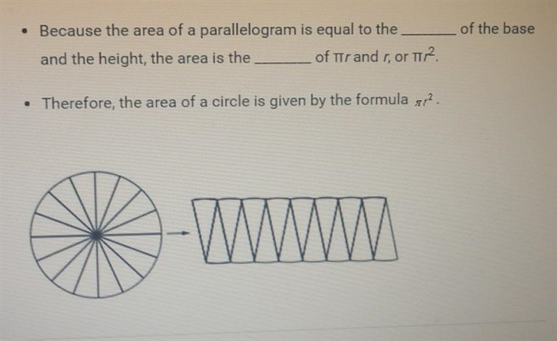 FILL IN THE BLANK Because the area of a parallelogram is equal to the _____ of the-example-1