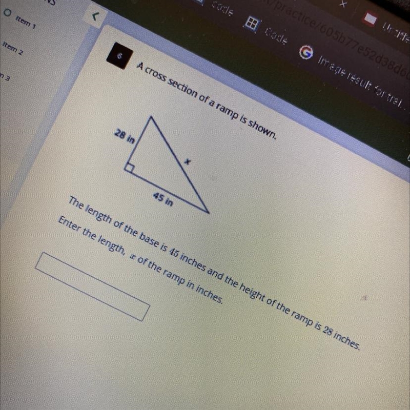 Enter the length ,X of the ramp in inches (no links need answers ASAP)-example-1