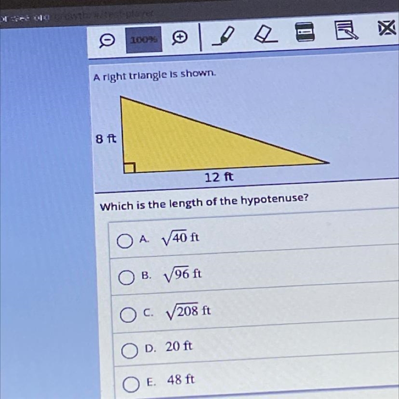 Which is the length of the hypitenuse?-example-1