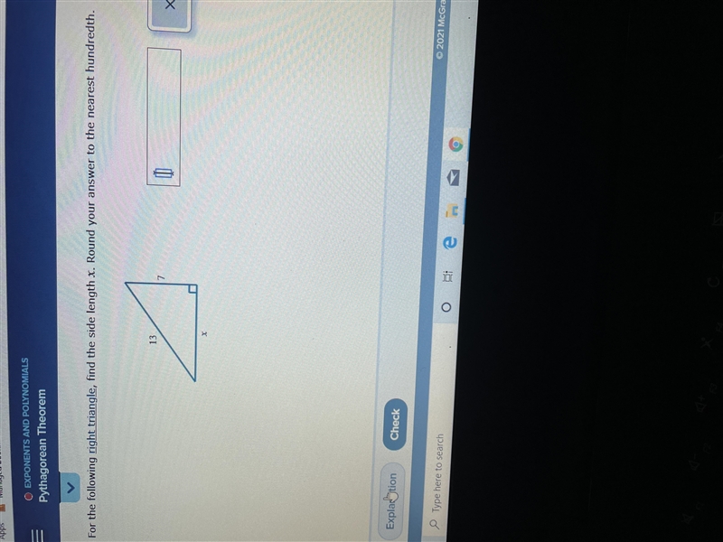 For the following right triangle find the side length x 13 7 x-example-1