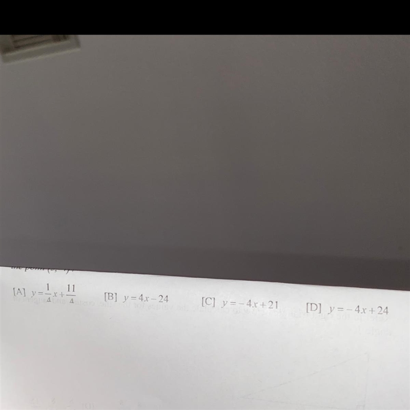 Which shows the equation of the line that is parallel to the line 4x + y = 4 and passes-example-1