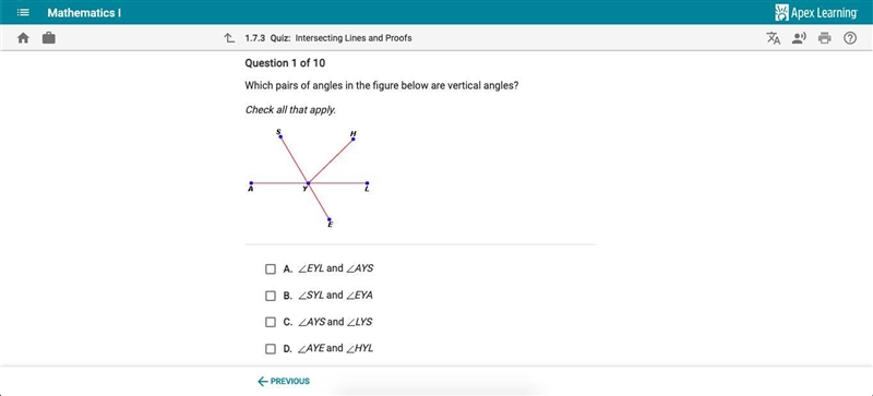 Which pair of angles in the figure below are vertical angles? Check all that apply-example-1