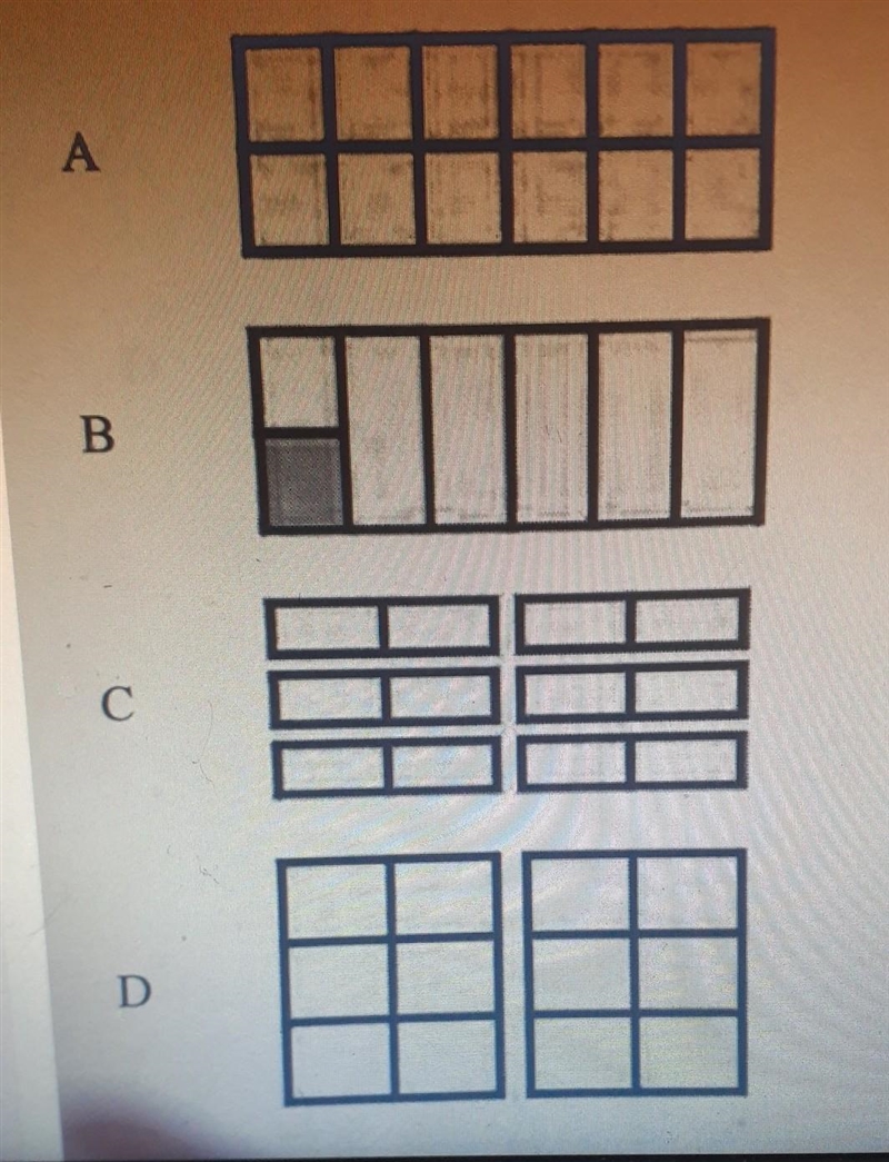 1 point 5. Mariah drew a model to match the equation below. 2/1/6 =12 What model best-example-1