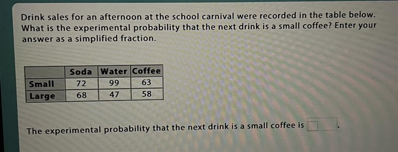 Drink sales for an afternoon at the school carnival were recorded in the table below-example-1