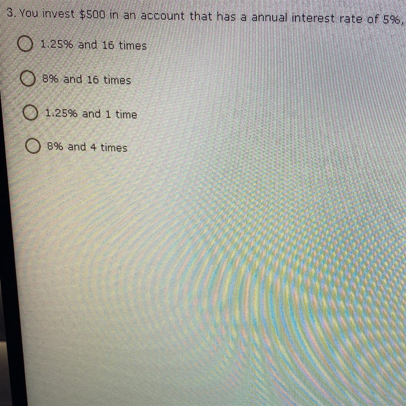 You invest $500 in an account that has a annual interest rate of 5%, compounded quarterly-example-1