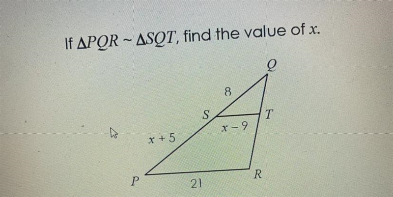 If /\PQR~/\SQT, find the value of x.-example-1