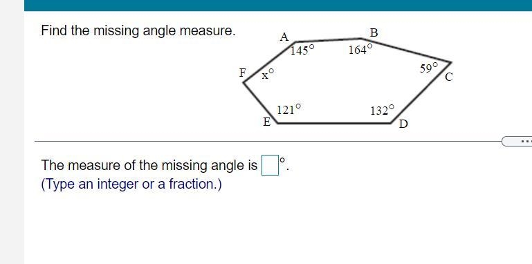 Can anyone help me ? Find the missing angle measure.-example-1