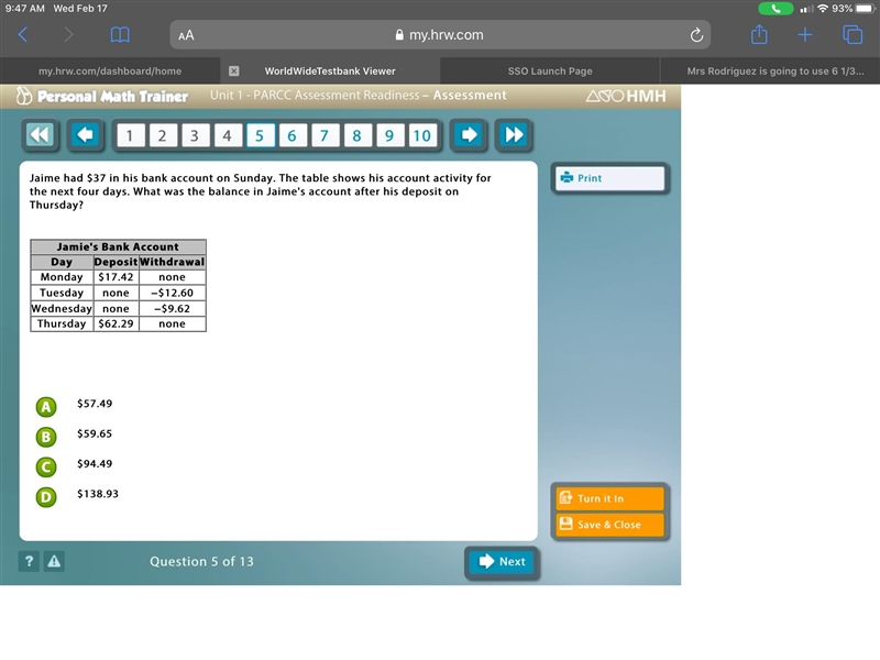 Jaime had $37 in his bank account on Sunday. The table shows his account activity-example-1