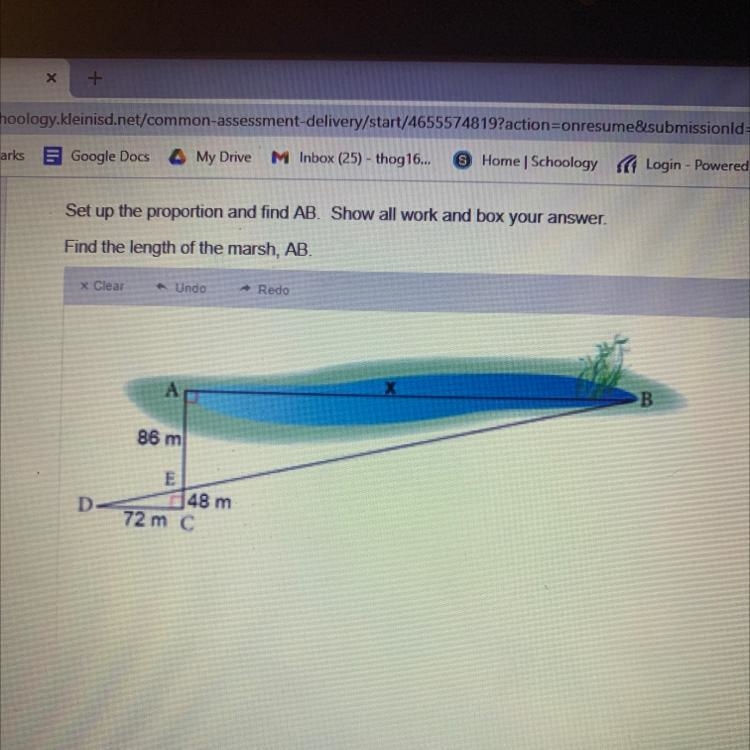 Set up the proportion and find AB. Show all work and box your answer Find the length-example-1