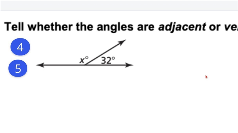 I need to find this angle please help i know it is adjacent but i need the angle.-example-1