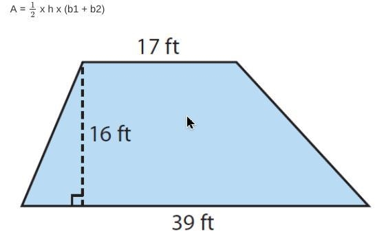 Find the area of the trapezoid. A = 12 x h x (b1 + b2) 754 sq ft 754 sq ft 10,608 sq-example-1