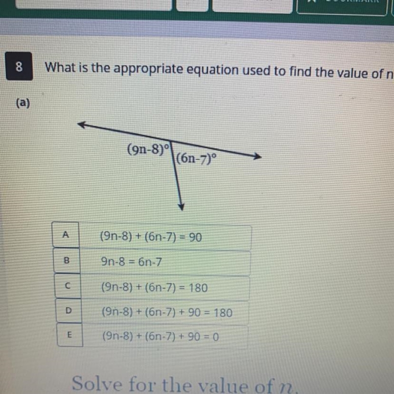 What is the appropriate equation used to find the value of n?-example-1