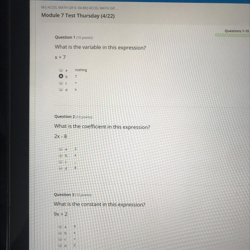 What is the coefficient in this expression? 2X-8 a 2 b х C 001 d-example-1