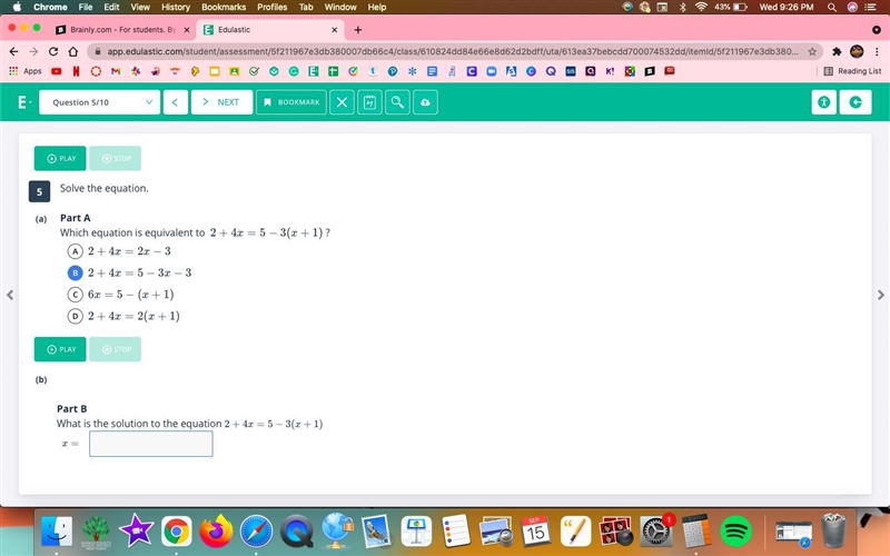 What is the solution to the equation 2+4x=5-3(x+1)2+4x=5−3(x+1)-example-1