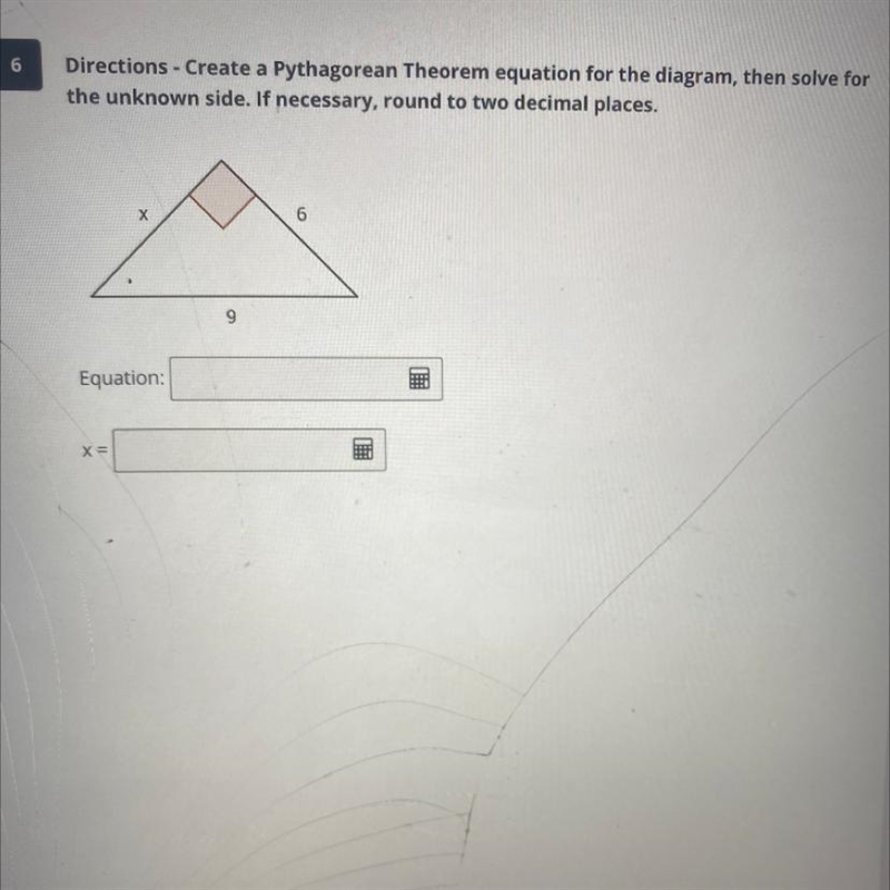 I NEED HELP ASAPPPPP 6 Directions - Create a Pythagorean Theorem equation for the-example-1