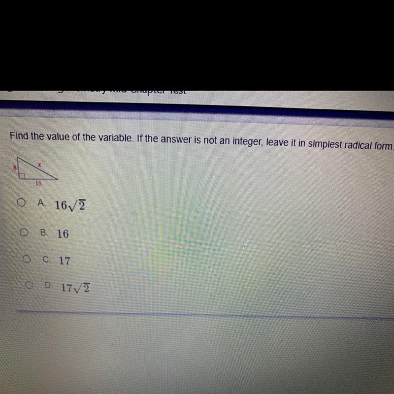 Find the value of the variable. If the answer is not an integer, leave it in simplest-example-1