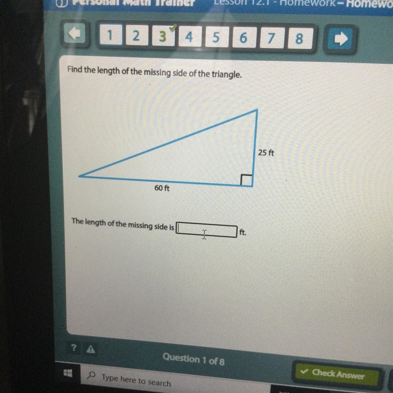 Find the length of the missing side of the triangle-example-1