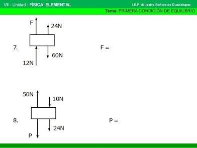 calcular el valor de la fuerza desconocida en cada gráfico, si el sistema esta en-example-1