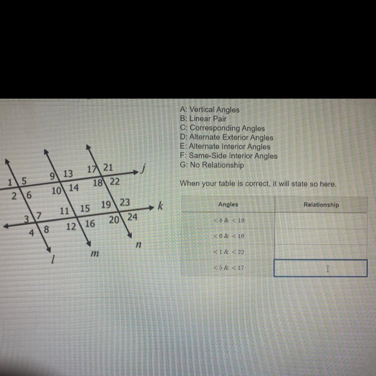 Identify the angle relationship of each pair of angles-example-1