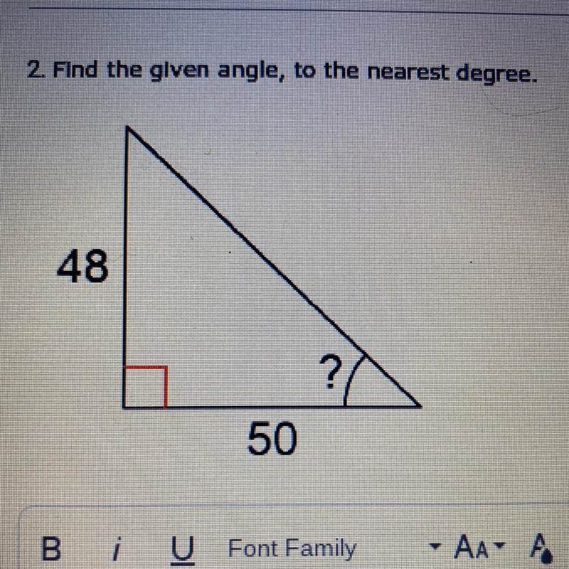 2. Find the glven angle, to the nearest degree. 48 ? 50-example-1