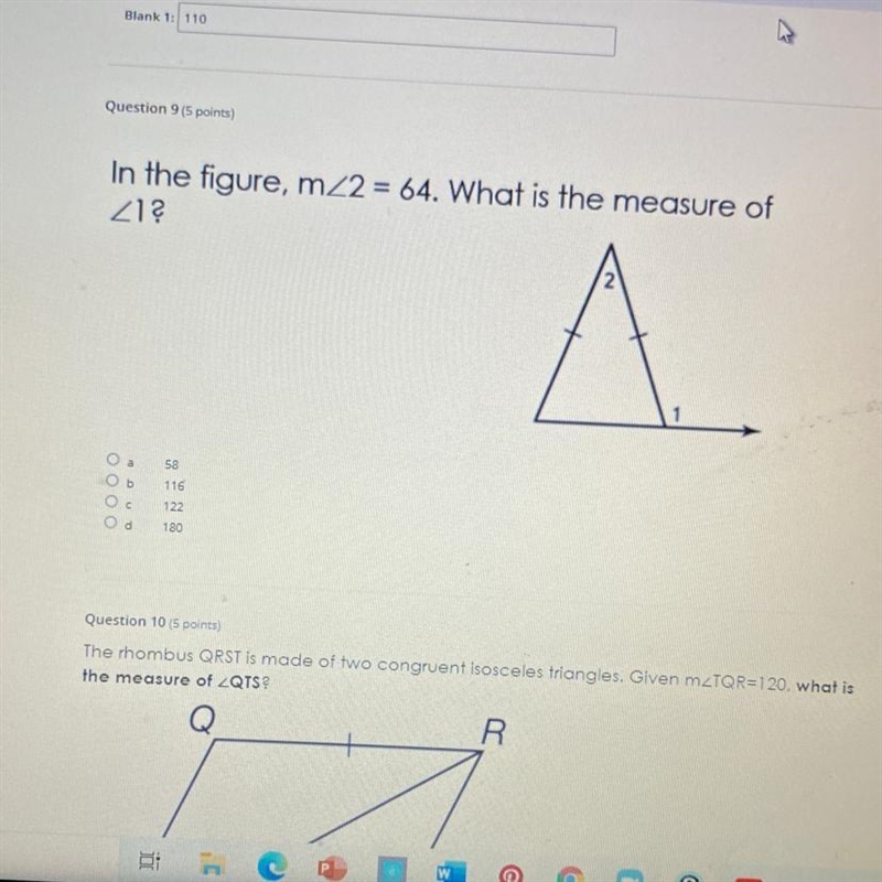 In the figure, m<2=64. What is the measure of <1?-example-1