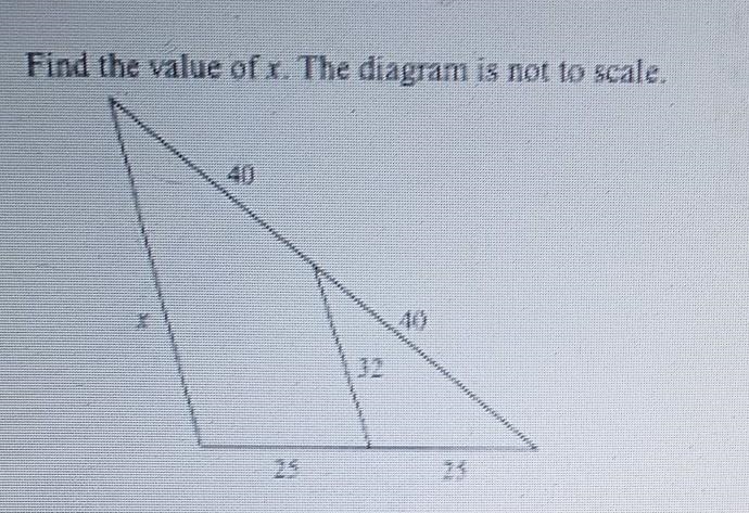 1. Find the value of x. The diagram is not to scale.​-example-1