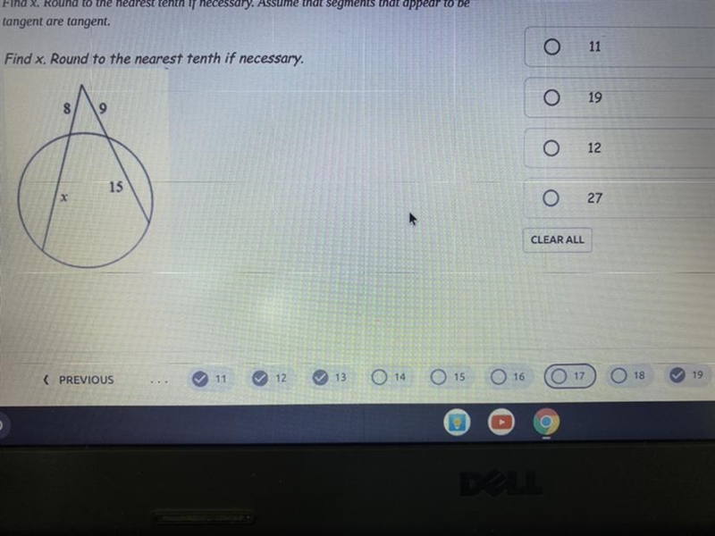 17. Find x. Round to the nearest tenth if necessary. Assume that segments that appear-example-1