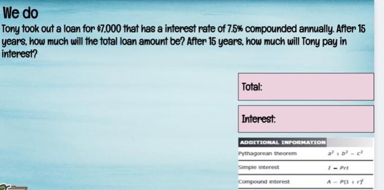 Tony took out a loan for 7000 that has a intrest rate of 7.5% compounded annually-example-1