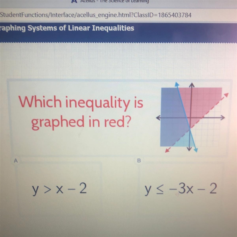 Which inequality is graphed in red-example-1