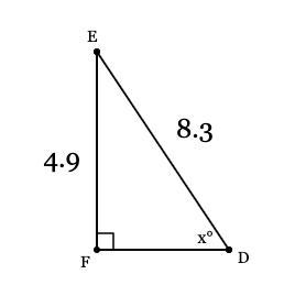 PLAESE HELP ME In ΔDEF, the measure of ∠F=90°, EF = 4.9 feet, and DE = 8.3 feet. Find-example-1