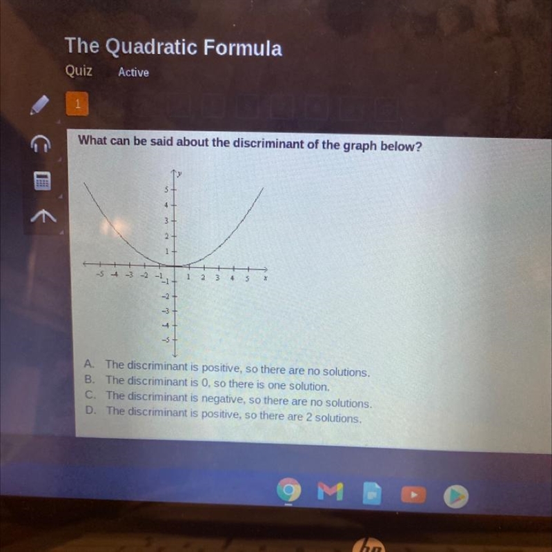 What can be said about the discriminant of the graph below? A. The discriminant is-example-1