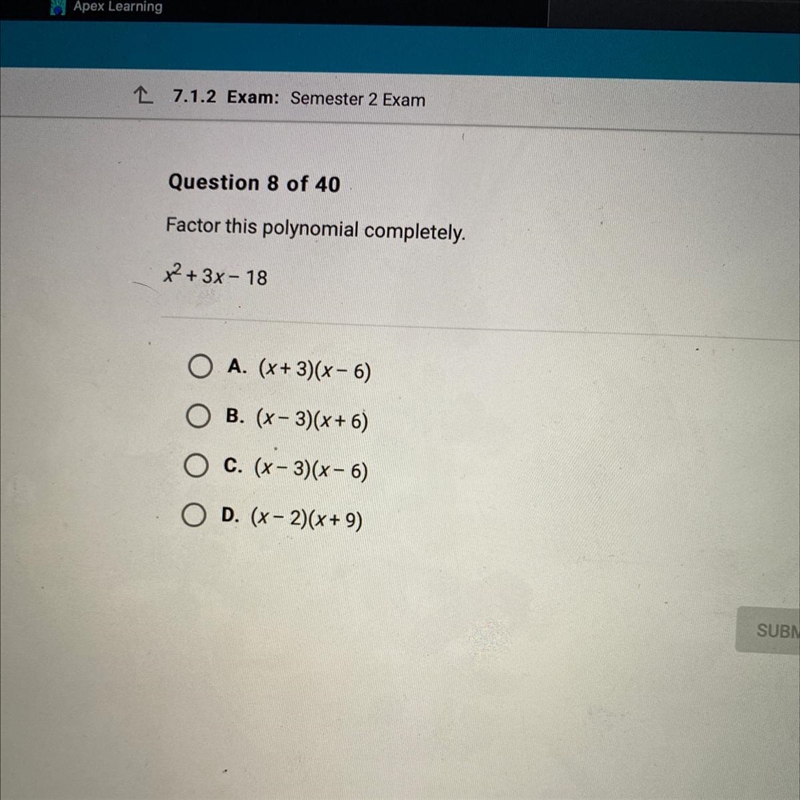 Factor this polynomial completely. x + 3x - 18 Please help-example-1