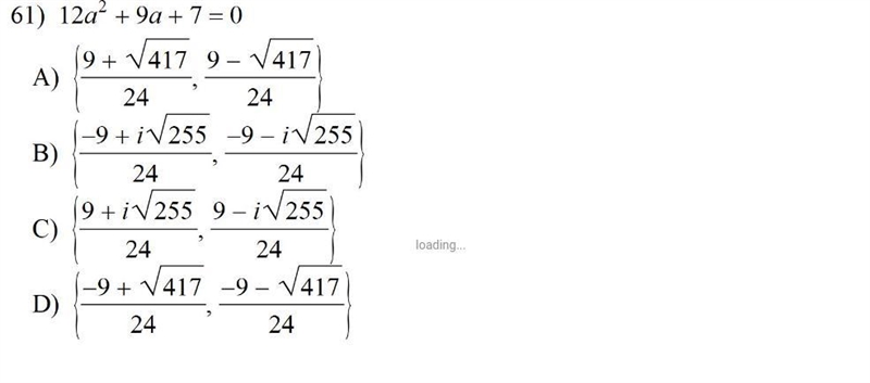 Solve using the quadratic formula. Show all work. Write each solution in simplest-example-1