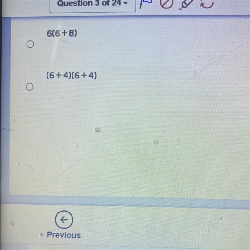 Which expression shows another way to write 36+16? 4(9)+4 4(9+4) 6(6+8)-example-1