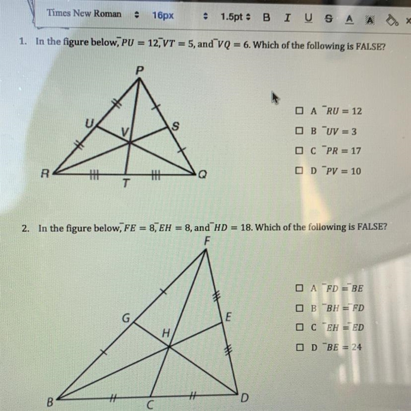 1. In the figure below, PU = 12, VT = 5, and VQ = 6. Which of the following is FALSE-example-1