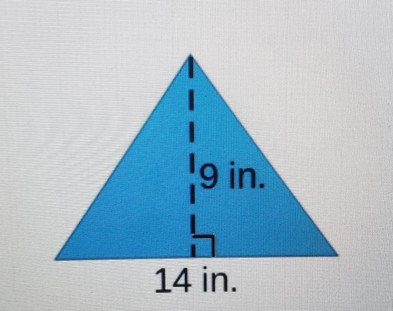 9 in. 14 in. Find the area of the triangle shown above. [?] square inches​-example-1