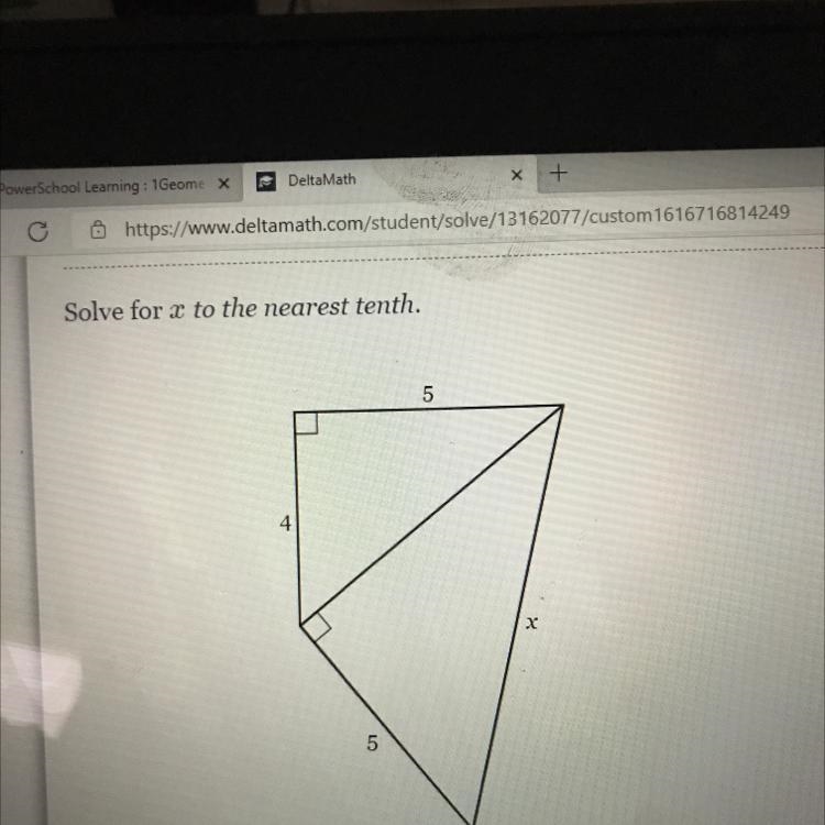 Solve for x to the nearest tenth. 5 4 5 X-example-1