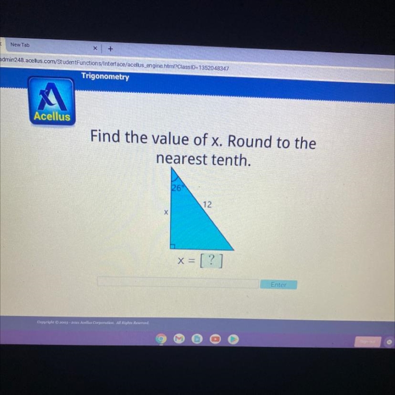 Find the value of x. Round to the nearest tenth. 26 12 X x = [?]-example-1