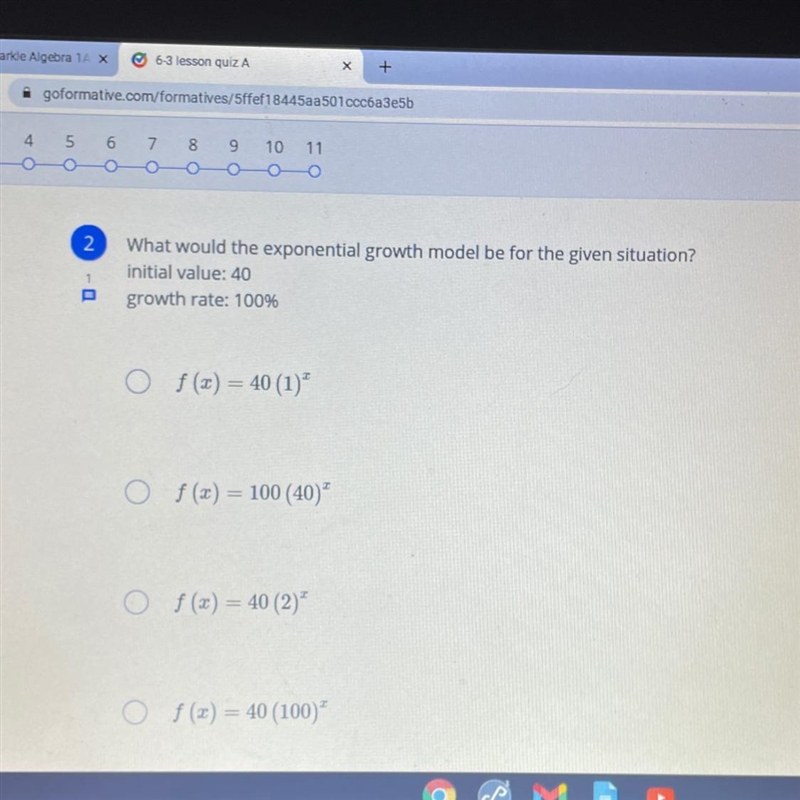 What would the exponential growth model be for the given situation?-example-1