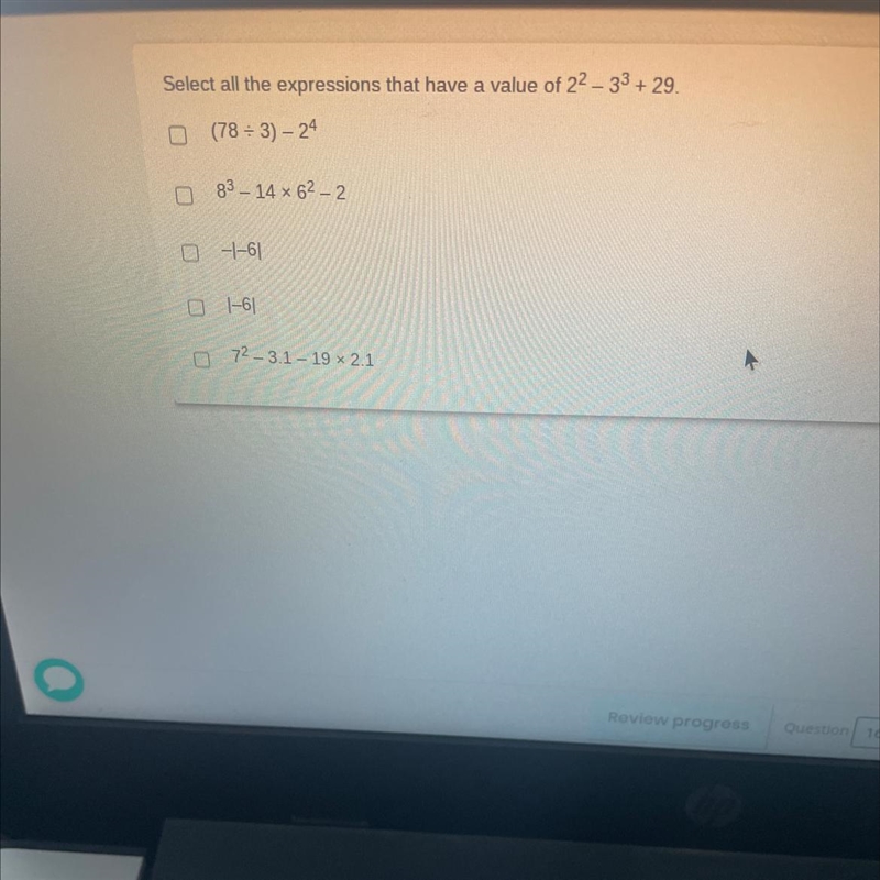 Select all the expressions that have a value of 22 - 33 +29.-example-1