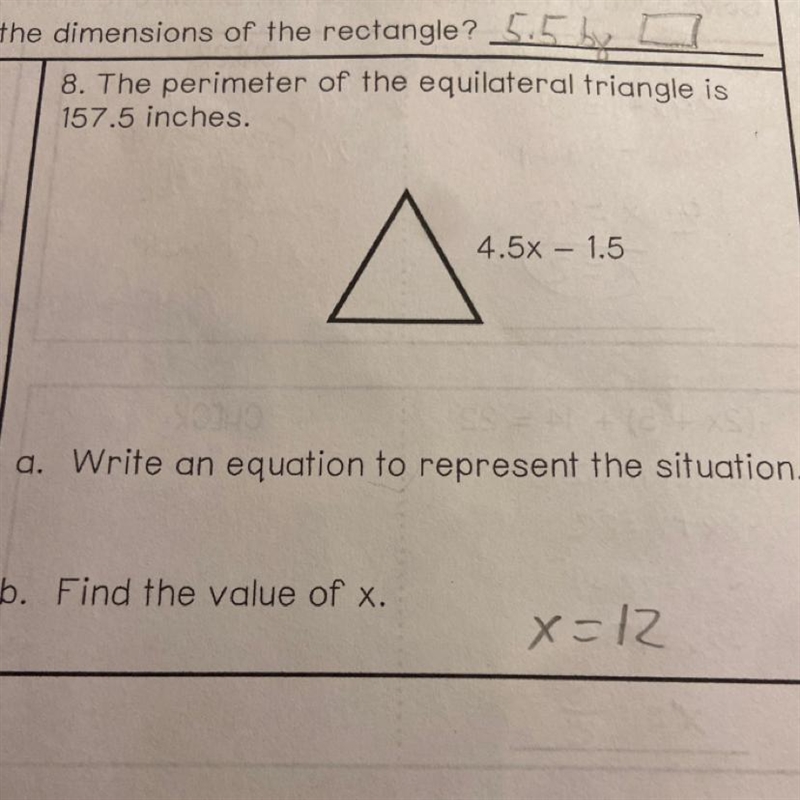 PLEASE ANSWER ASAP!!!! PICTURE SHOWN 8. The perimeter of the equilateral triangle-example-1