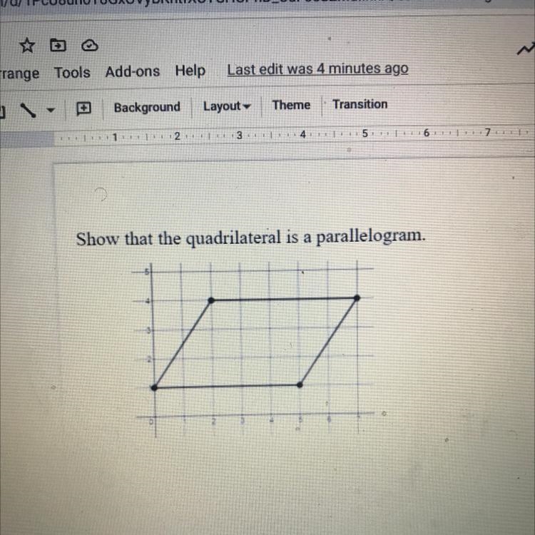 Show that the quadrilateral is a parallelogram.-example-1