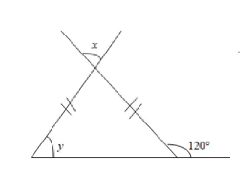 Find the measures of angles x and y in the figure.-example-1