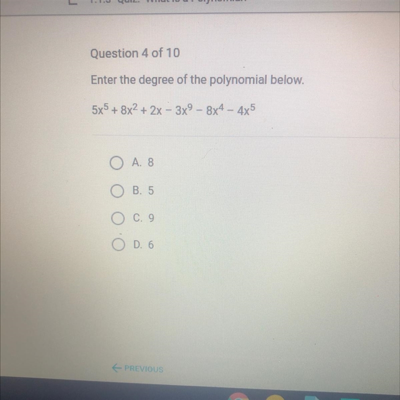 The degree of the polynomial below .-example-1